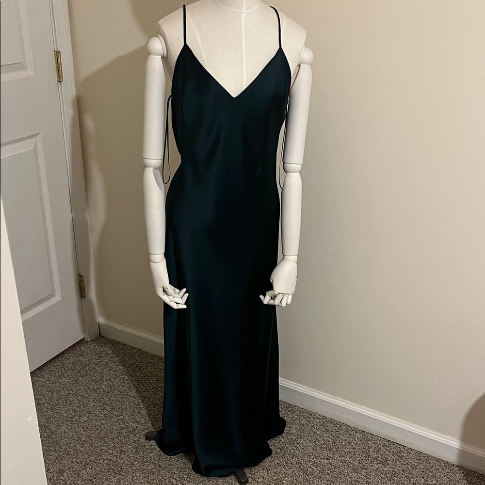 Zara Elegant Forest Green Satin Dress